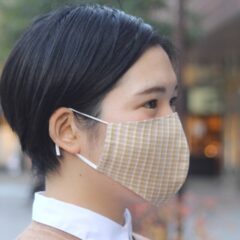 着物マスク/立体（茶系／みさやま紬）